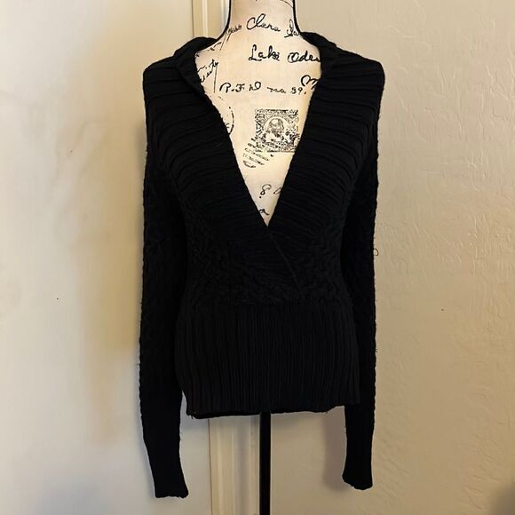 Bebe Black Chunky Deep V Front Pullover Sweater - Picture 1 of 10